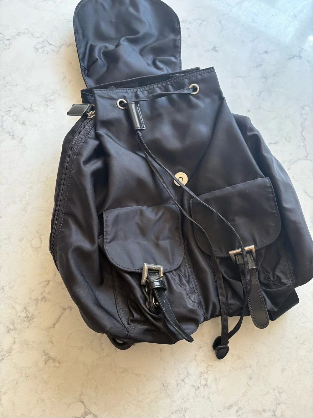 Black Nylon Backpack with Front Pockets